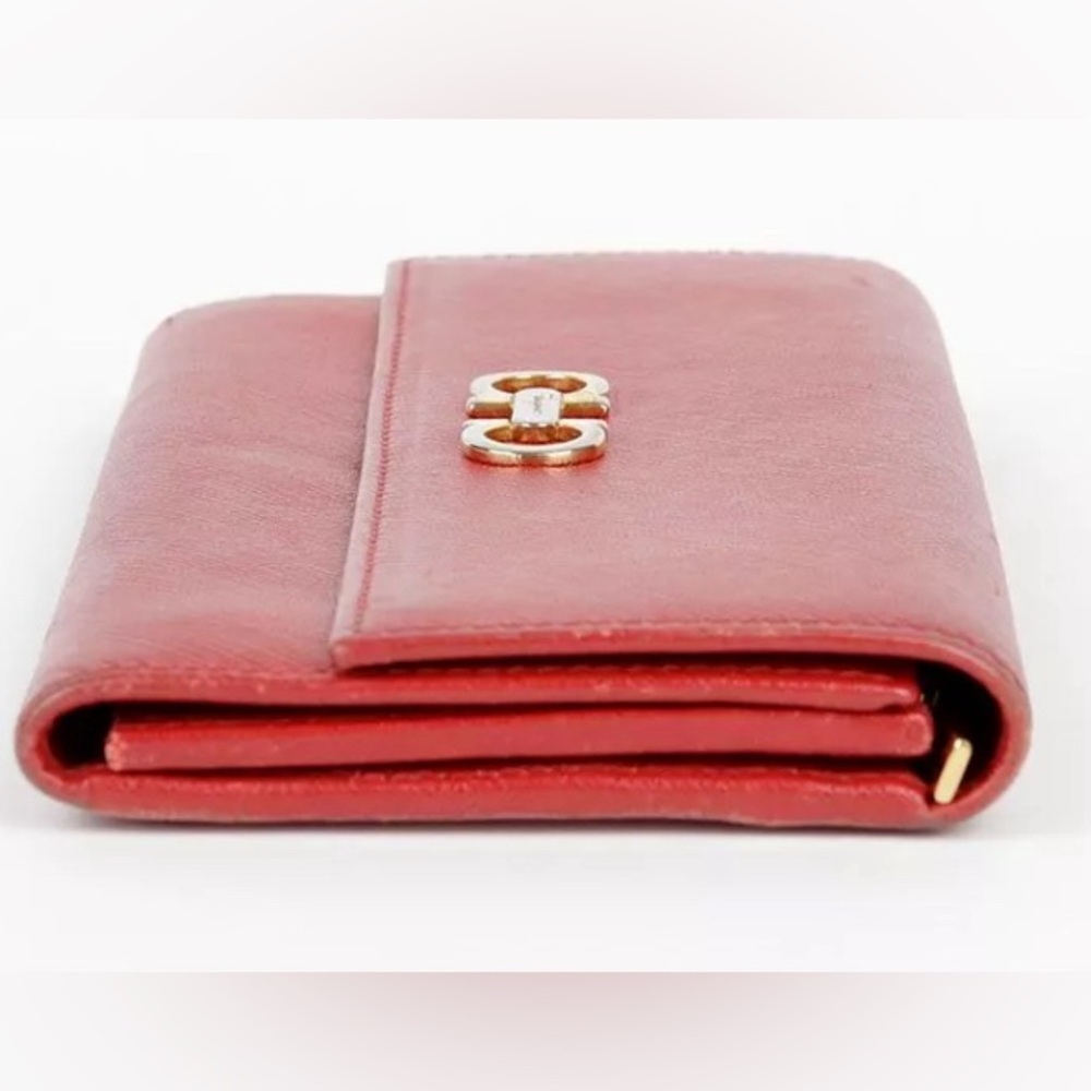 Salvatore Ferragamo Gancini Wallet on Chain Red Leather Gold Crossbody - Picture 5 of 8